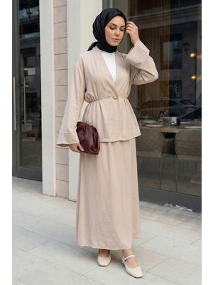 inStyle Şal Yaka Gold Düğmeli Bej Takım