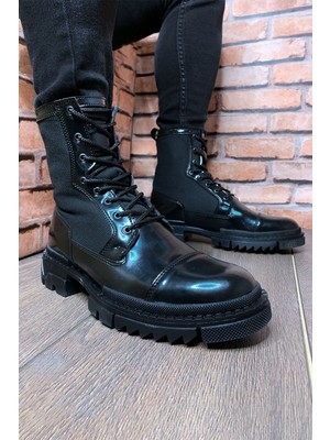Conteyner Rugan Siyah Erkek Bot Kısa Topuklu Kaymaz Taban ve Ortapedik İç Taban Özellikli