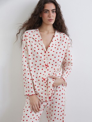Lcw Ekru Gömlek Yaka Baskılı Hamile Pijama Takımı