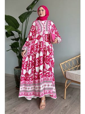 inStyle Ebruli Salaş Fuşya Viskon Elbise