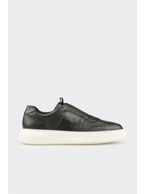 Elle Siyah Deri Erkek Günlük Ayakkabı