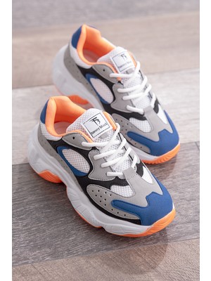 Tonny Black Bayan Saks Renkli Spor Ayakkabı TB284 Düz Taban Suni Deri Konforlu Tasarım