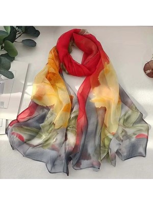 Koni Club Kadın Şal Ateş Rengi Gül ve Zarafet