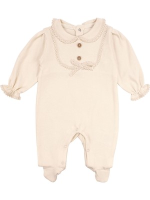 by BebekOdam Kız Bebek Ekru Fistolu Yakalı Düğmeli Patikli Tulum - 1016537