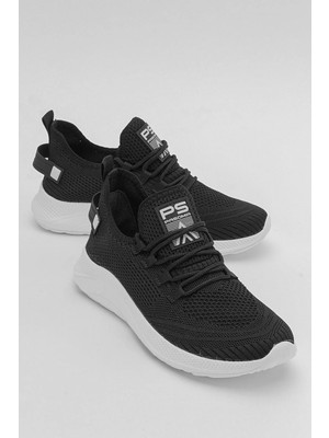 Ccway Erkek Bağcıklı Triko Spor Ayakkabı Siyah Beyaz