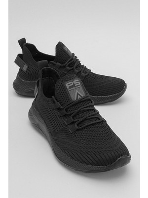 Ccway Erkek Bağcıklı Triko Spor Ayakkabı Siyah Siyah