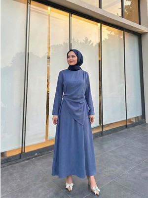 Miostil Aller Yandan Aksesuarlı Elbise-Indigo