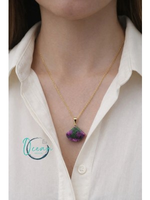 Oceandesign Doğal Ruby Zoisite (Yakut Zoisit) Taşlı Kolye 45 cm Paslanmaz Çelik Zincir Kadın Kolye