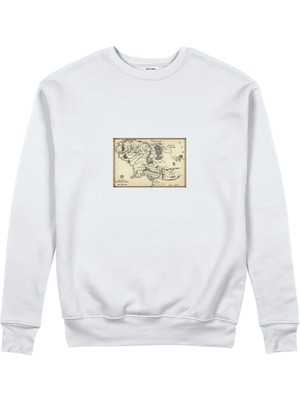 The Lucid Lab Yüzüklerin Efendisi Orta Dünya Haritası - Lord Of The Rings Sweatshirt - Beyaz