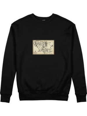The Lucid Lab Yüzüklerin Efendisi Orta Dünya Haritası - Lord Of The Rings Sweatshirt - Siyah