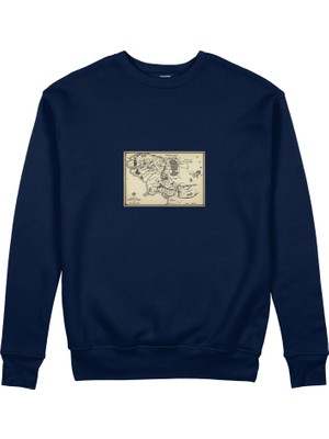 The Lucid Lab Yüzüklerin Efendisi Orta Dünya Haritası - Lord Of The Rings Sweatshirt -Lacivert