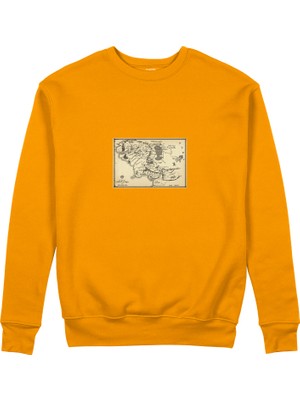 The Lucid Lab Yüzüklerin Efendisi Orta Dünya Haritası - Lord Of The Rings Sweatshirt -Turuncu