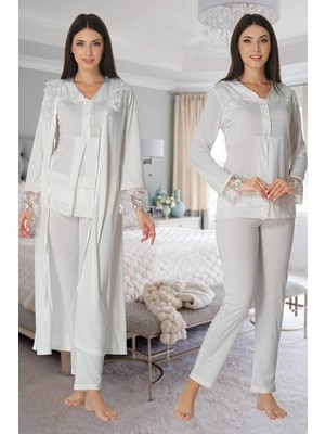 Çamaşır Kenti Effortt 2424 Uzun Dantel Sabahlıklı Lohusa Pijama