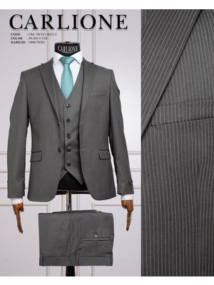 Fabio Cassel Slim Fit  Mono Yaka Çift Yırtmaçlı Astarlı Takım Elbise Yelekli