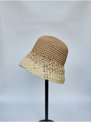 Mollycrush Kadın Bej Hasır El Örmesi Bucket | Yazlık Kova Şapka
