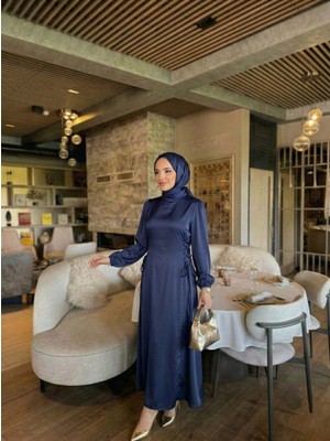 Miostil Yanlar Birit Bağlamalı Elbise-Lacivert