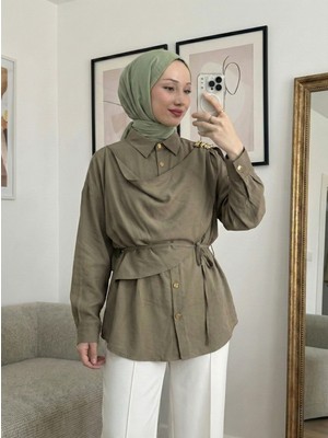 Miostil Omuz Toka Detay Aller Tunik-Haki