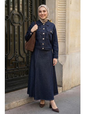 inStyle Etekli Düğmeli Lacivert Kot Takım