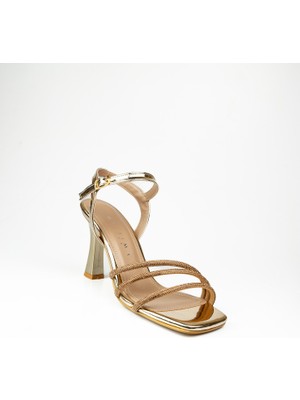 Massima 1920 Altın Bantlı Topuklu Abiye Kadın Ayakkabı