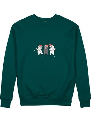 The Lucid Lab Tangled Christmas Cats Sweatshirt - Koyu Yeşil