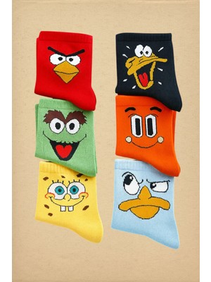 Esinti 6 Çift Uzun Pamuklu Renkli Desenli Çorap – Unisex Kadın Erkek Çorap Seti