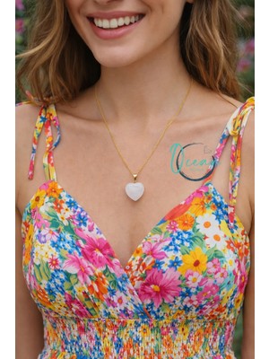 Oceandesign Doğal Kuvars Taşlı Kalp Uçlu Kadın Kolye 45 cm Paslanmaz Çelik Zincir – Zarif Şık Tasarım