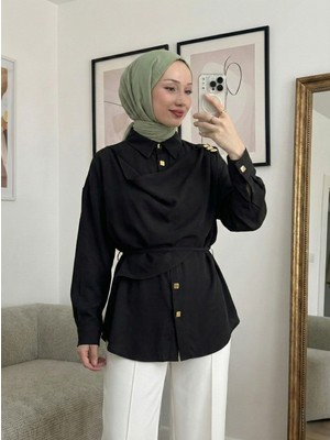 Miostil Omuz Toka Detay Aller Tunik-Siyah