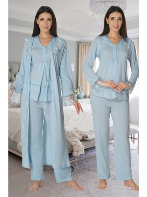 Çamaşır Kenti Effortt 2424 Uzun Dantel Sabahlıklı Lohusa Pijama