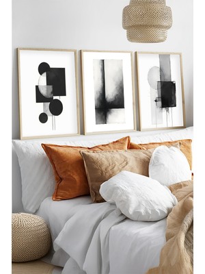 Huhuli Ahşap Siyah Çerçeveli 3 Parça Set Tablo İllüstrasyon 20 x 30 Renkli Modern Tasarım