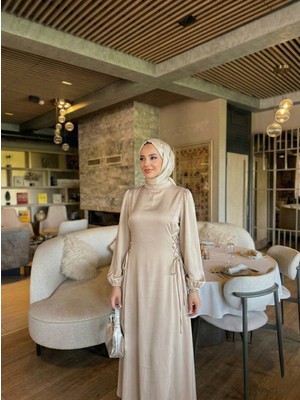 Miostil Yanlar Birit Bağlamalı Elbise-Taş