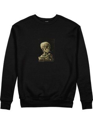 The Lucid Lab Skull Of A Skeleton With Burning Cigarette Sweatshirt - Siyah