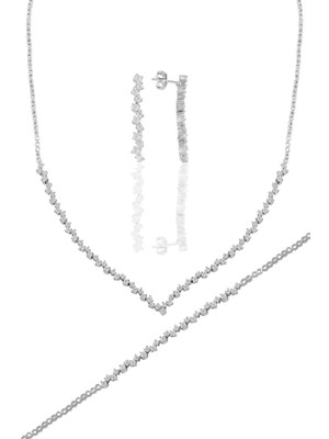 Söğütlü Silver Gümüş Zirkon Taşlı Su Yolu Takım 925 Ayar El İşçiliği ile Şık