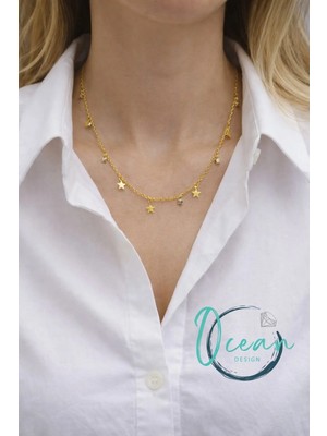 Oceandesign El Yapımı Altın Renk Paslanmaz Çelik Yıldız Kolye 45 cm Günlük Kullanım