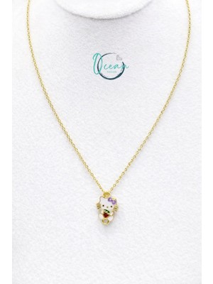 Oceandesign Hello Kitty Figürlü Paslanmaz Çelik Kadın Kolye Altın Renk Minimal Zincir Takı