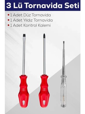 Popüler Sepet 3'lü Tornavida Seti (Düz Tornavida + Yıldız Tornavida + Kontrol Kalemi)