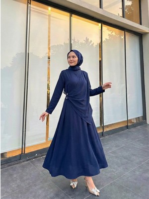 Miostil Aller Yandan Aksesuarlı Elbise-Lacivert