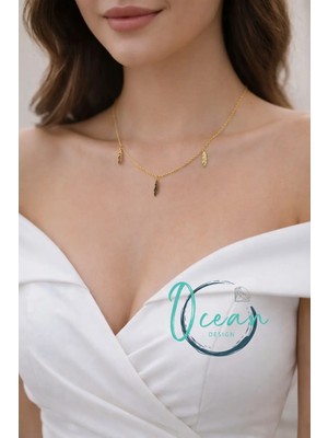 Oceandesign Paslanmaz Çelik Altın Renk Yaprak Figürlü Kolye 45 cm Şık ve Modern