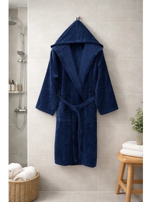 Mysoft Home Kadife Kapüşonlu Bornoz %100 Pamuk