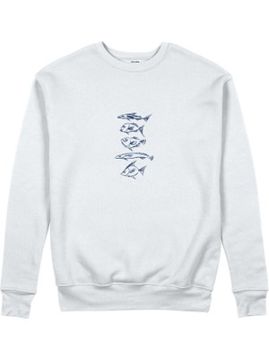 The Lucid Lab Sketches Of Fish Sweatshirt - Beyaz