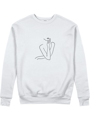 The Lucid Lab Women / Kadın Silüeti Sweatshirt - Beyaz