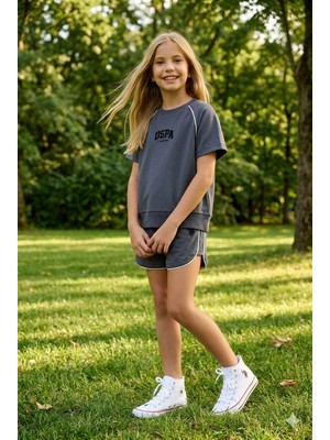 U.s. Polo Assn Kız Çocuk Iki Iplik Şortlu Takım Füme