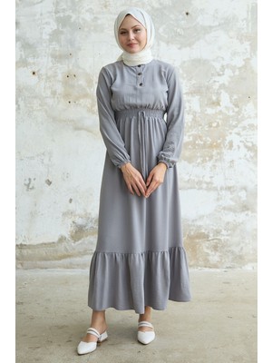 inStyle Tena Beli Lastikli Ayrobin Elbise - Gri