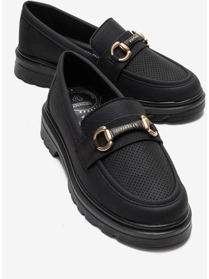 Ccway Yazılı Tokalı Poli Kadın Ayakkabı Siyah