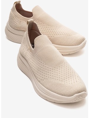 Ccway Sade Triko Kadın Ayakkabı Bej Bej
