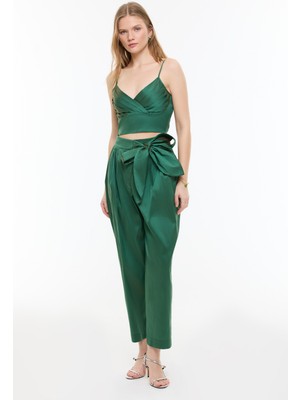 ROMAN Beli Bağlama Detaylı Tafta Havuç Pantolon Yeşil YY012066_012