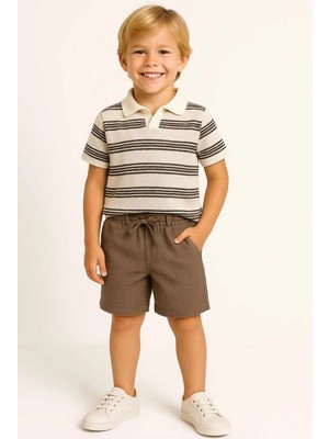 Queen Kids   Erkek Çocuk Çizgili Polo Yakalı Triko Tshirt