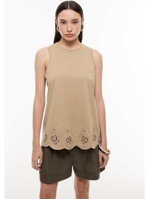 ROMAN Şal Desenli Embrode Nakışlı T-Shirt Kahve YY023842_005