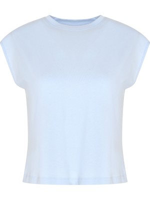 ROMAN Düşük Omuzlu Bisiklet Yaka T-Shirt Mavi YY023850_036