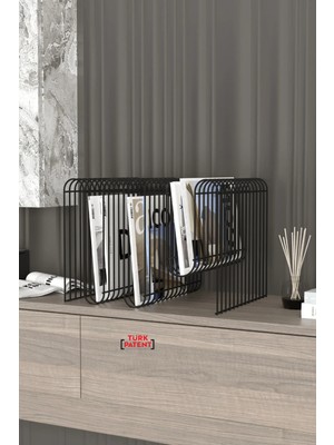 Boz Concept Home Koltuk Yanı Metal Dergilik Space Age Dekoratif Metal Gazetelik, Plaklık ve Ev Düzenleyici Kitap Rafı