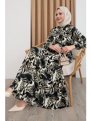 inStyle Zebra Desen Siyah Viskon Elbise